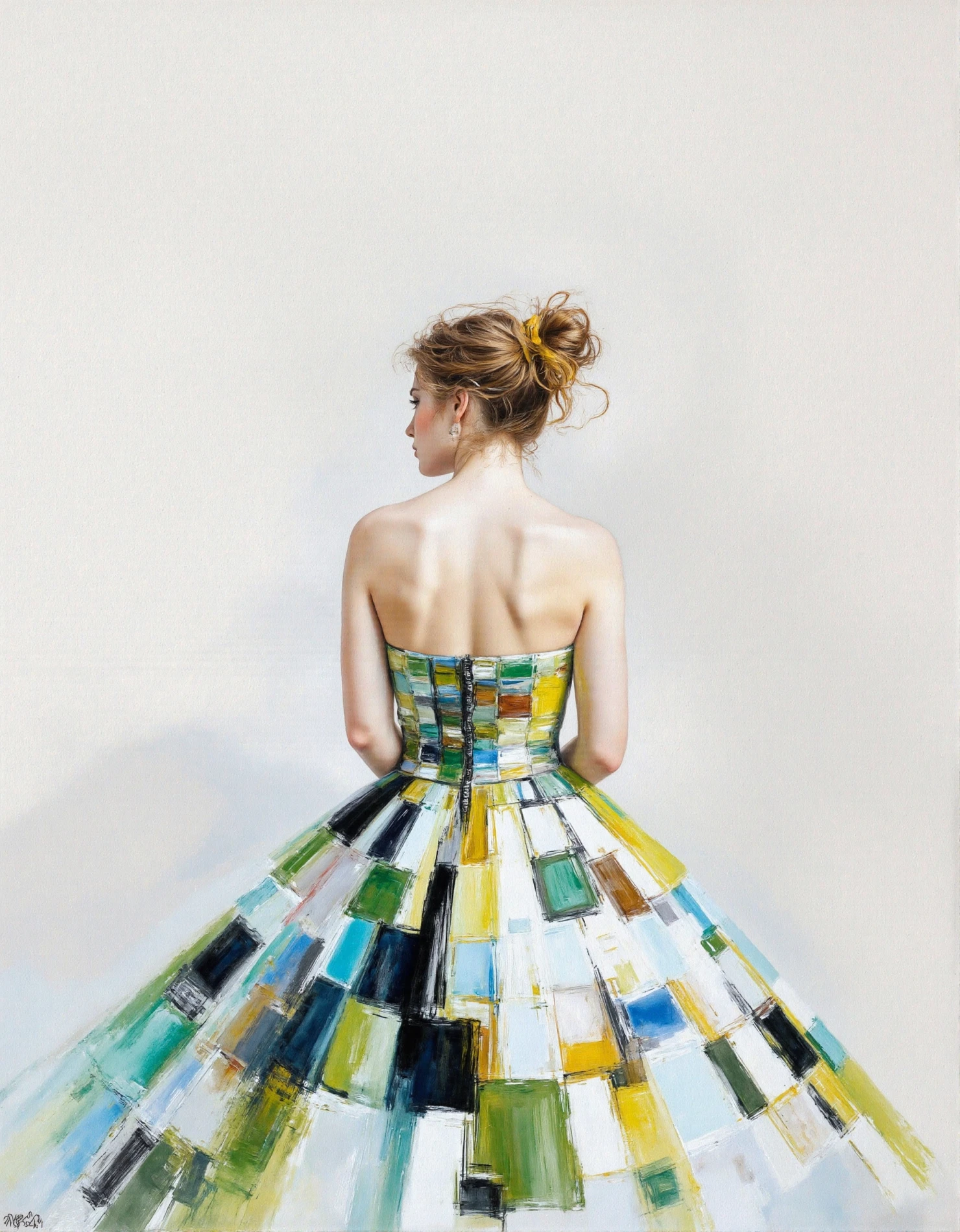 Woman in a Colorful Patchwork Gown #41314