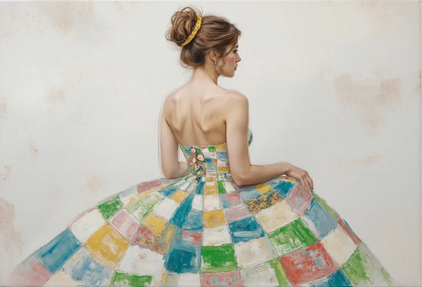 Woman in a Colorful Patchwork Gown #41315