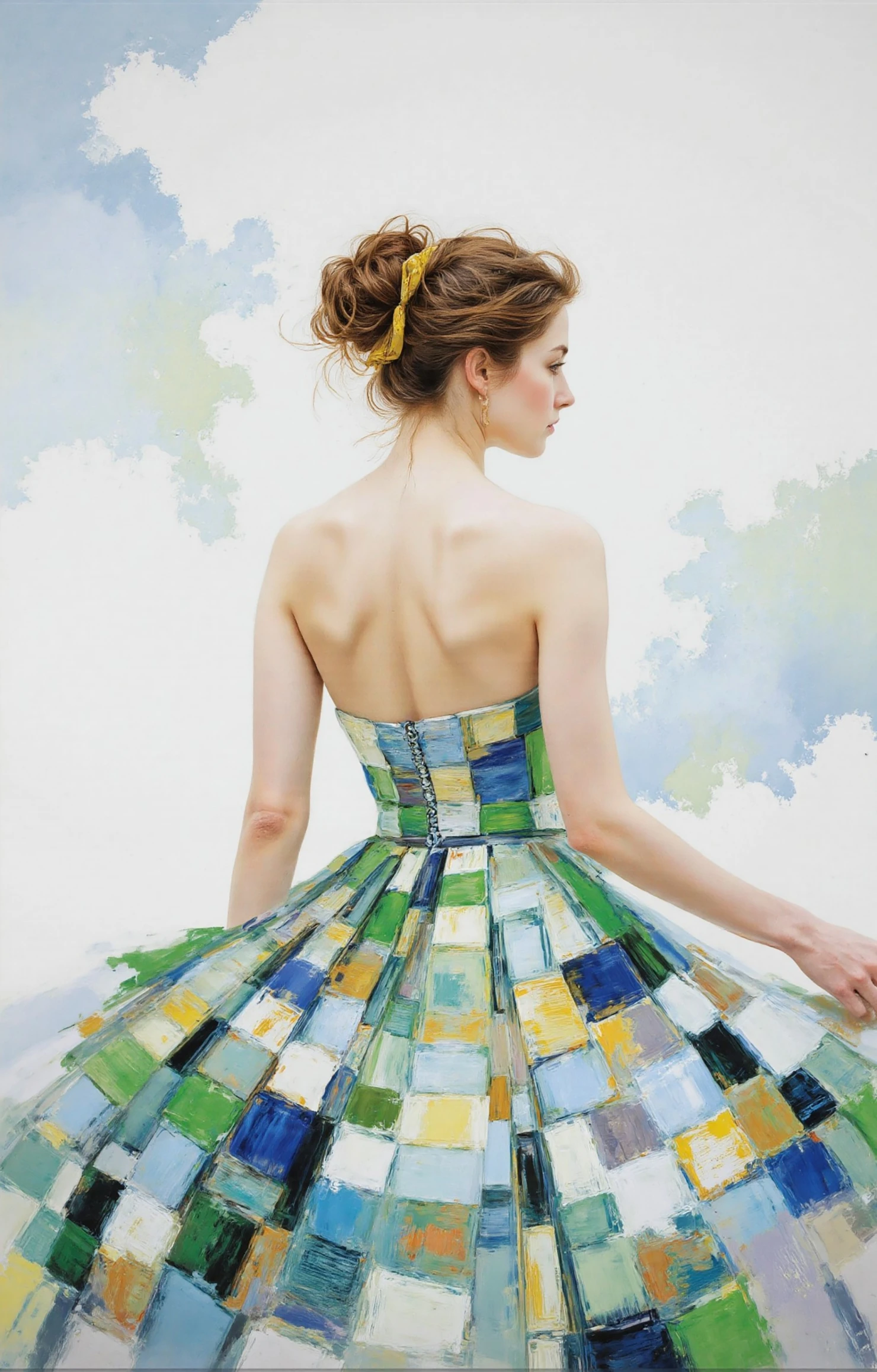Woman in a Colorful Patchwork Gown #41316