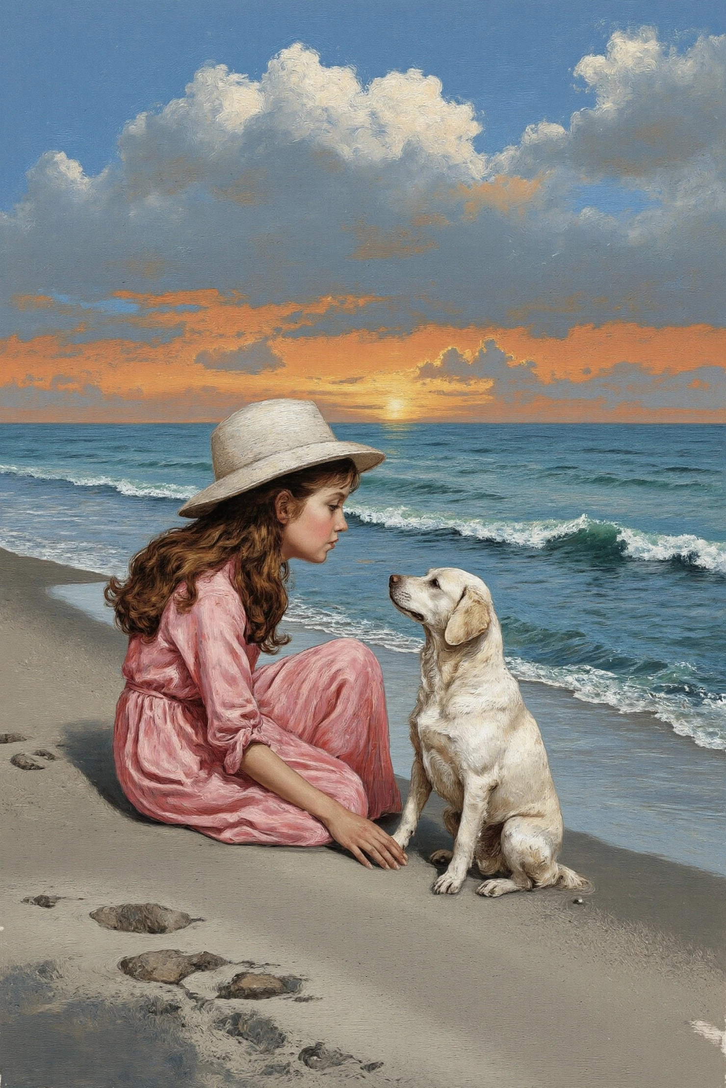 Beach Companions A Girl and Her Labrador #41317