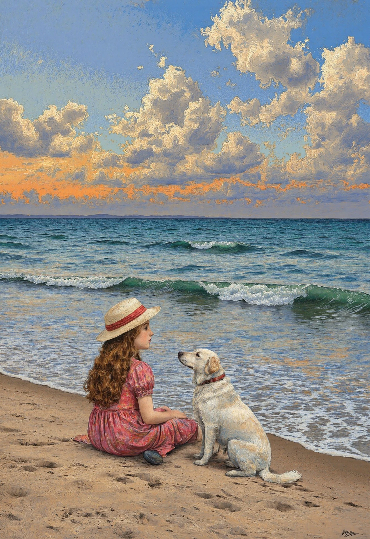 Beach Companions A Girl and Her Labrador #41318