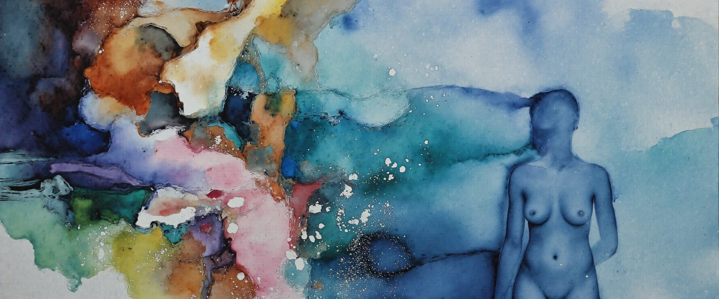 Vibrant Watercolor Figure Amidst Abstract Splashes #41322
