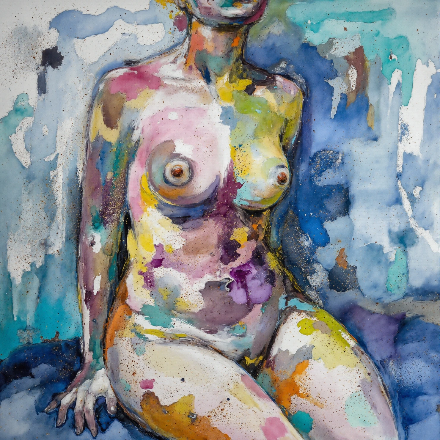Vibrant Watercolor Nude Study #41326
