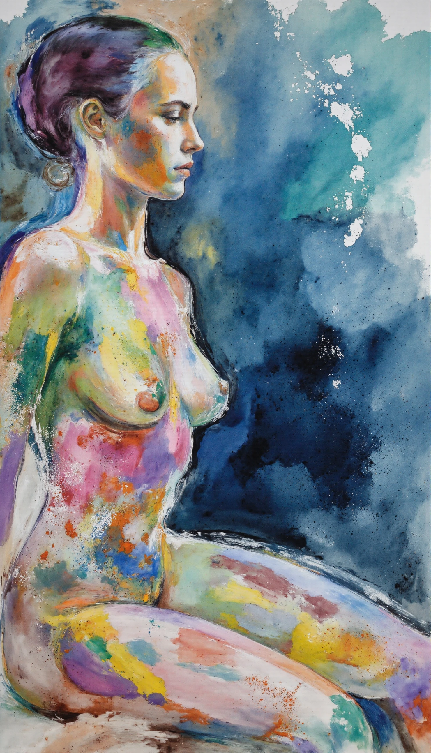 Vibrant Watercolor Nude Study #41327
