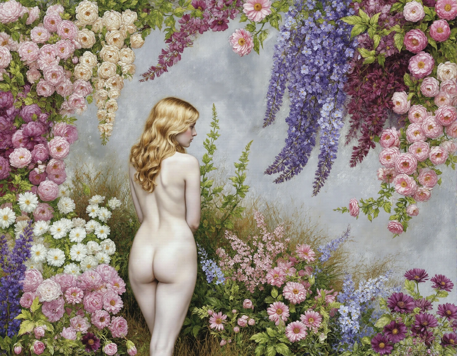nude Woman in a Lush Floral Garden #41346
