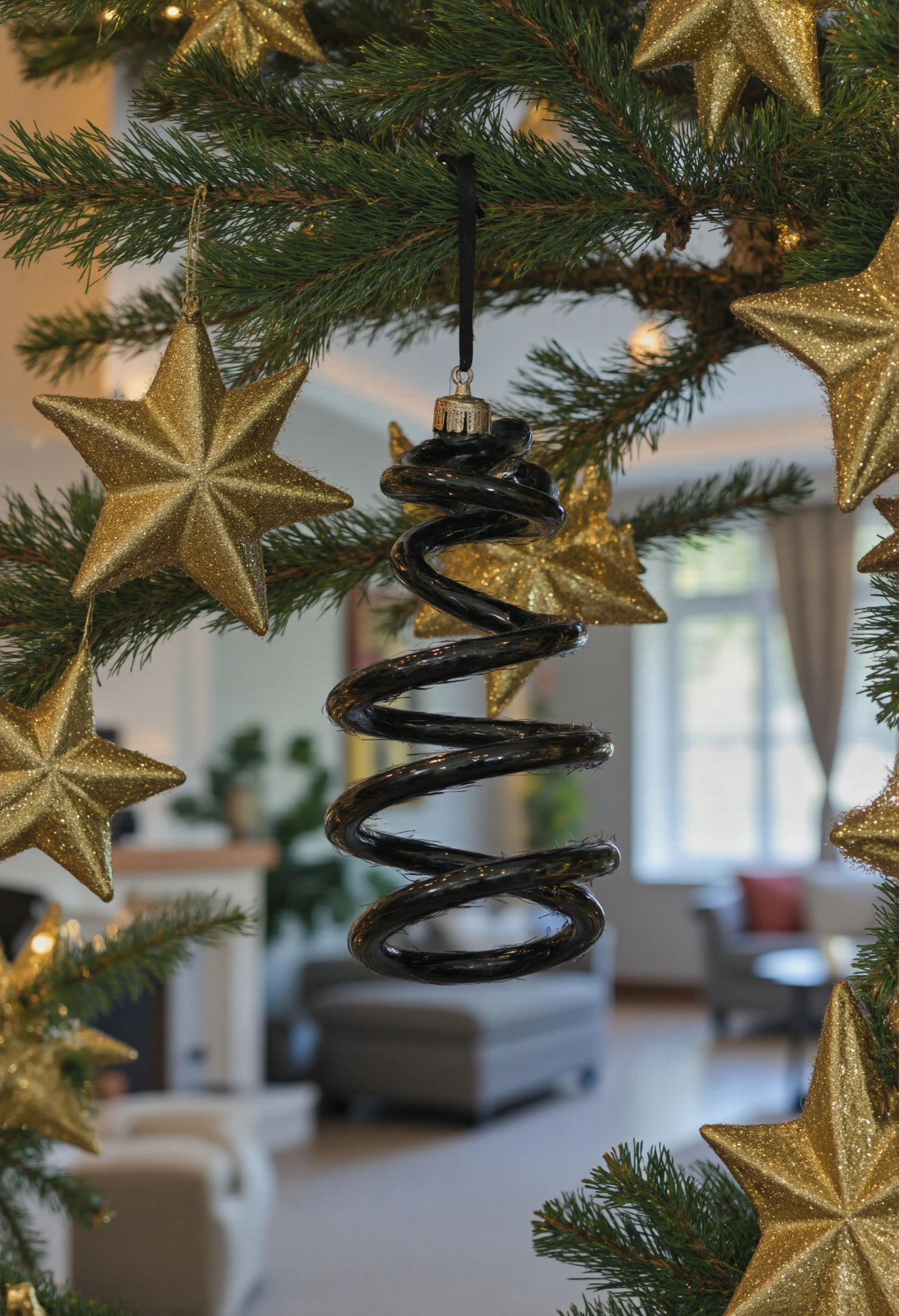 Cozy Christmas Living Room with Poinsettia and Tree #41366