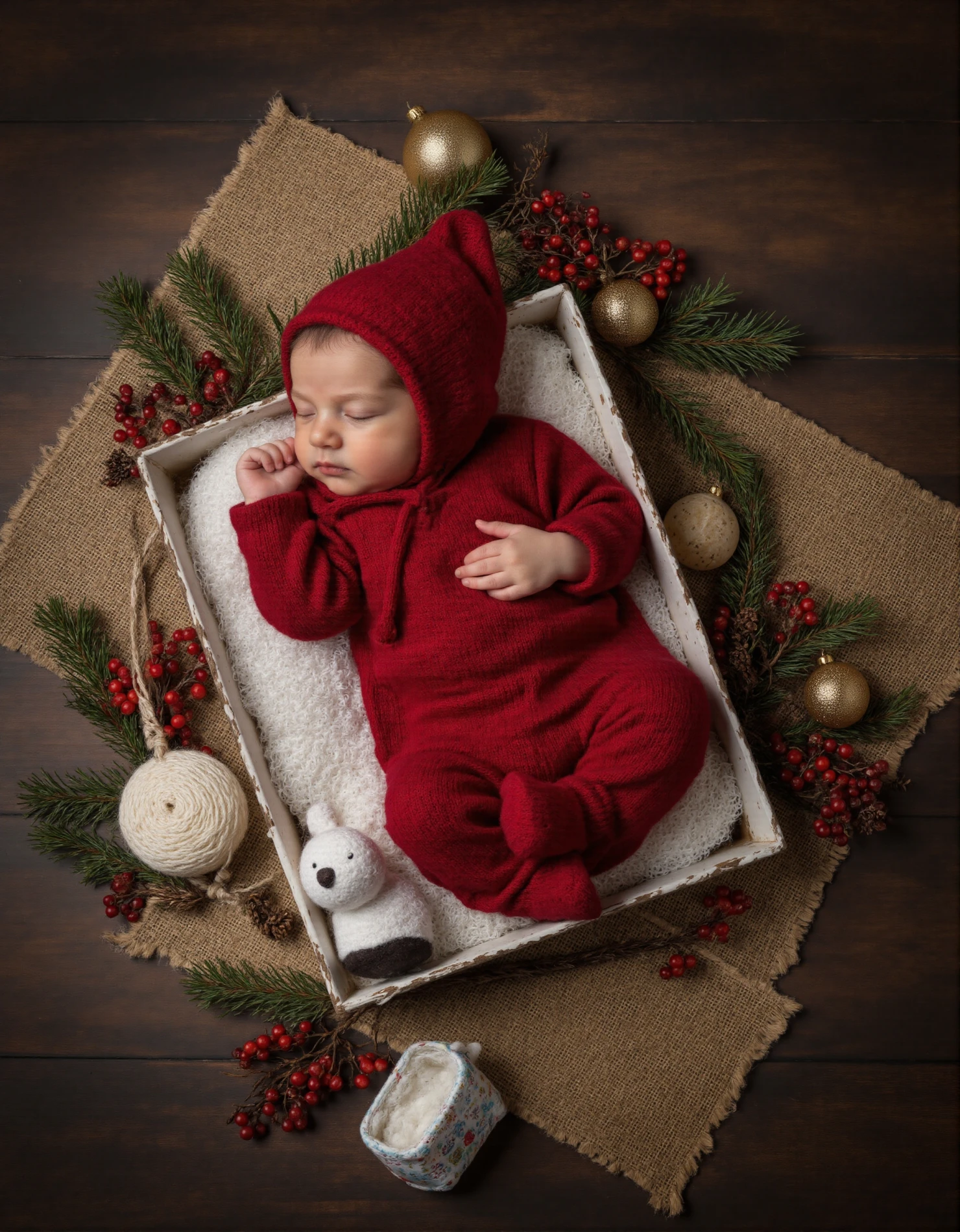 Cozy Christmas Newborn in Red Elf Romper #41372