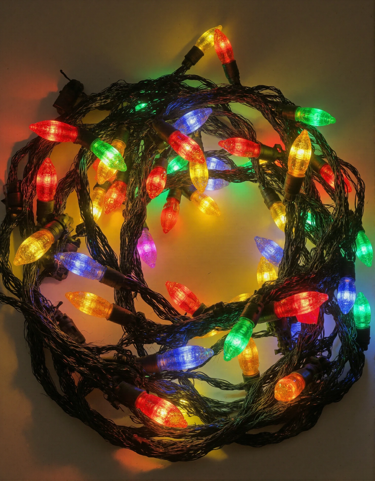 Coiled String of Vibrant Multi-Colored Christmas Lights #41384