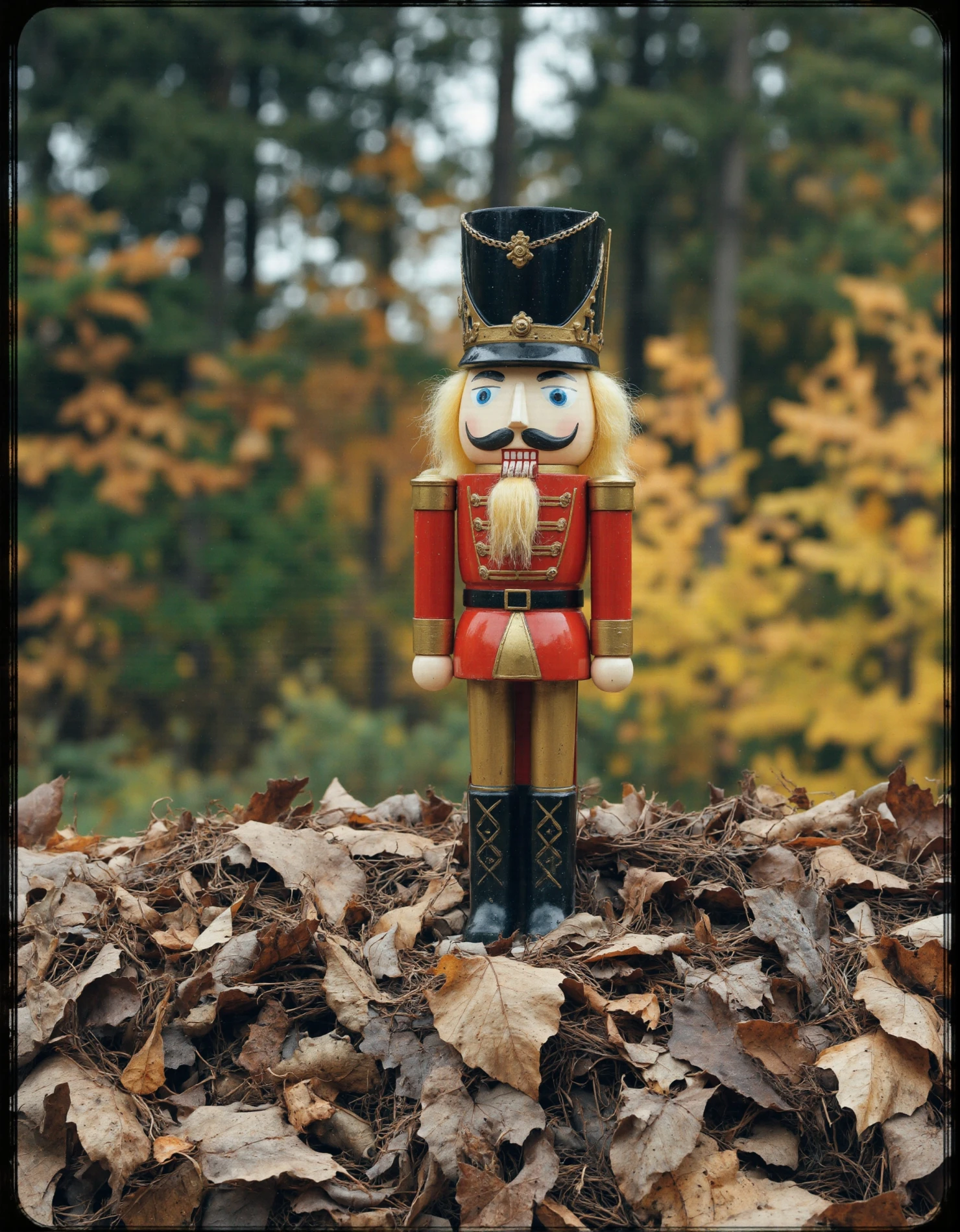 Nutcracker Soldier Standing on Autumn Leaves in a Forest #41386