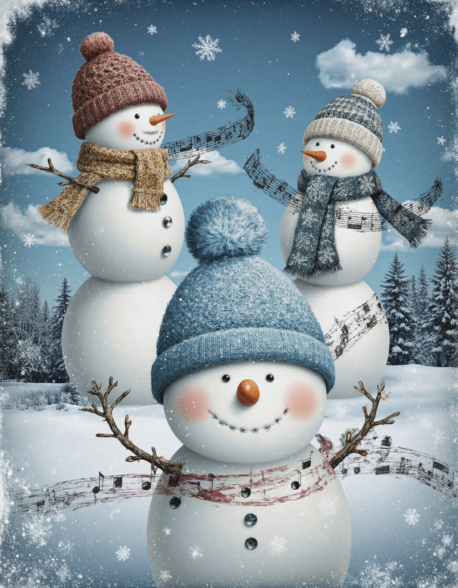 Three Cheerful Snowmen Singing in a Winter Wonderland #41387
