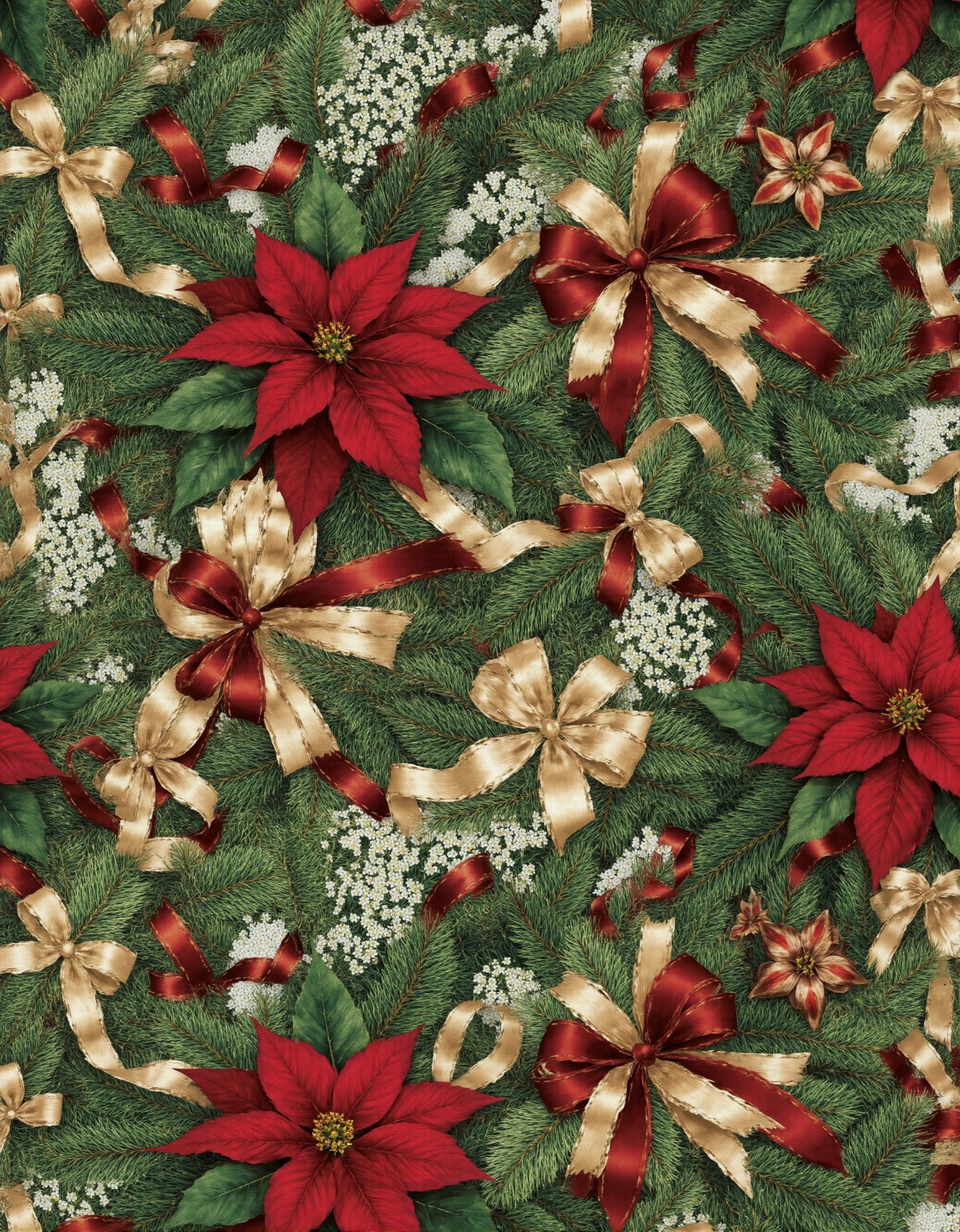 Festive Christmas Poinsettia and Ribbon Foliage #41388