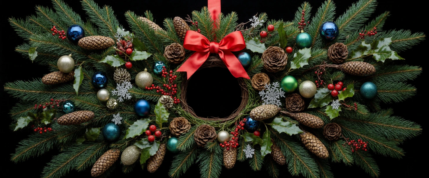 Festive Christmas Poinsettia and Ribbon Foliage #41389