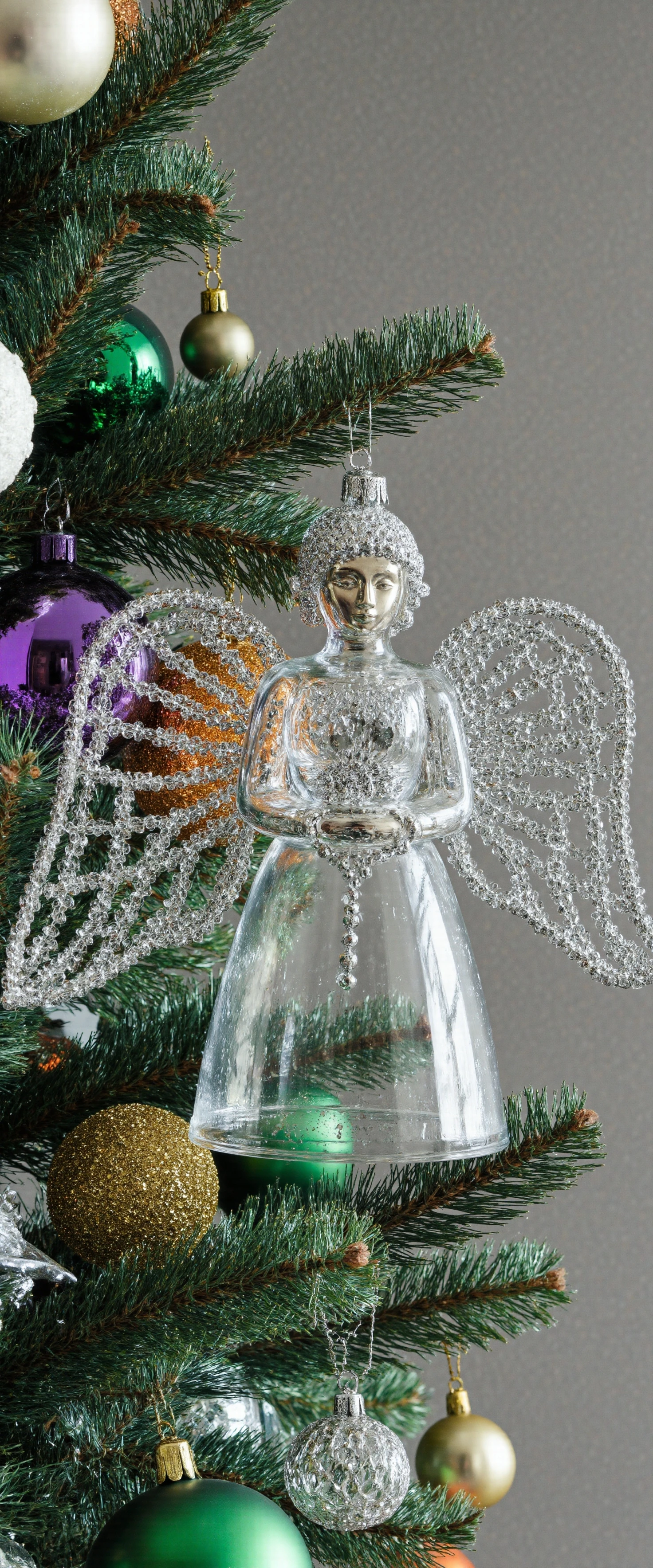 Christmas tree, star topper, ornaments, festive, holiday season, pinecones, ribbons, poinsettia, evergreen, winter, celebration, red and gold, home decor, realistic #41392