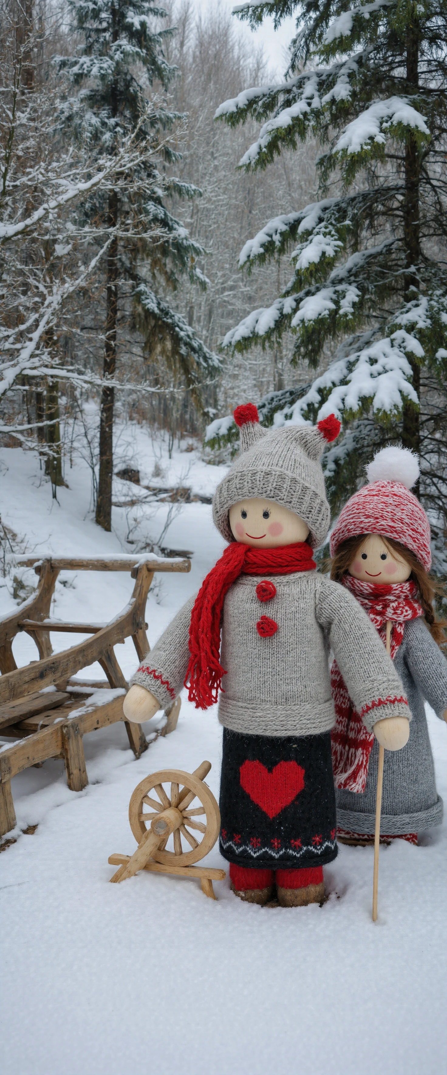 Fabric Dolls in Snowy Forest #41394