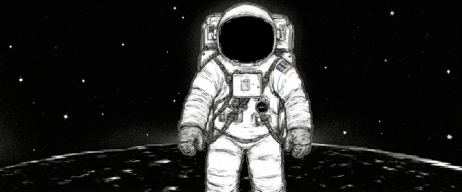 Monochromatic Hand-Drawn Astronaut in Deep Space #41412