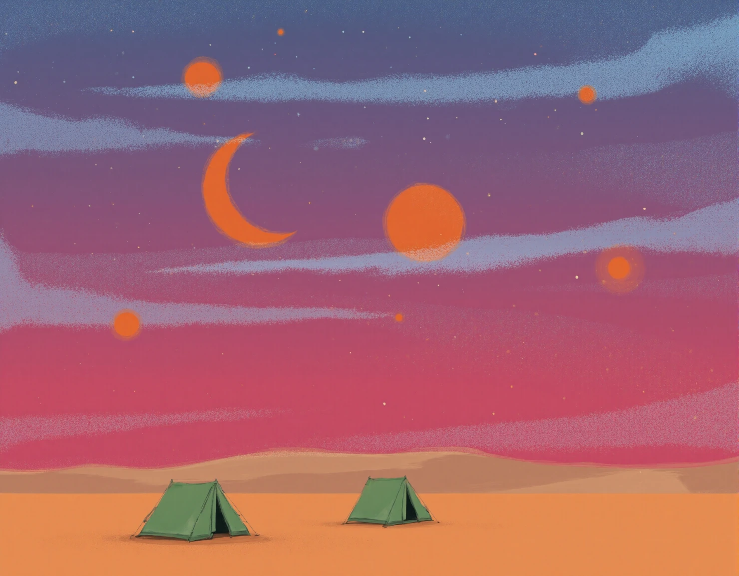 Surreal Desert Camping Under a Multi-Moon Sky #41418