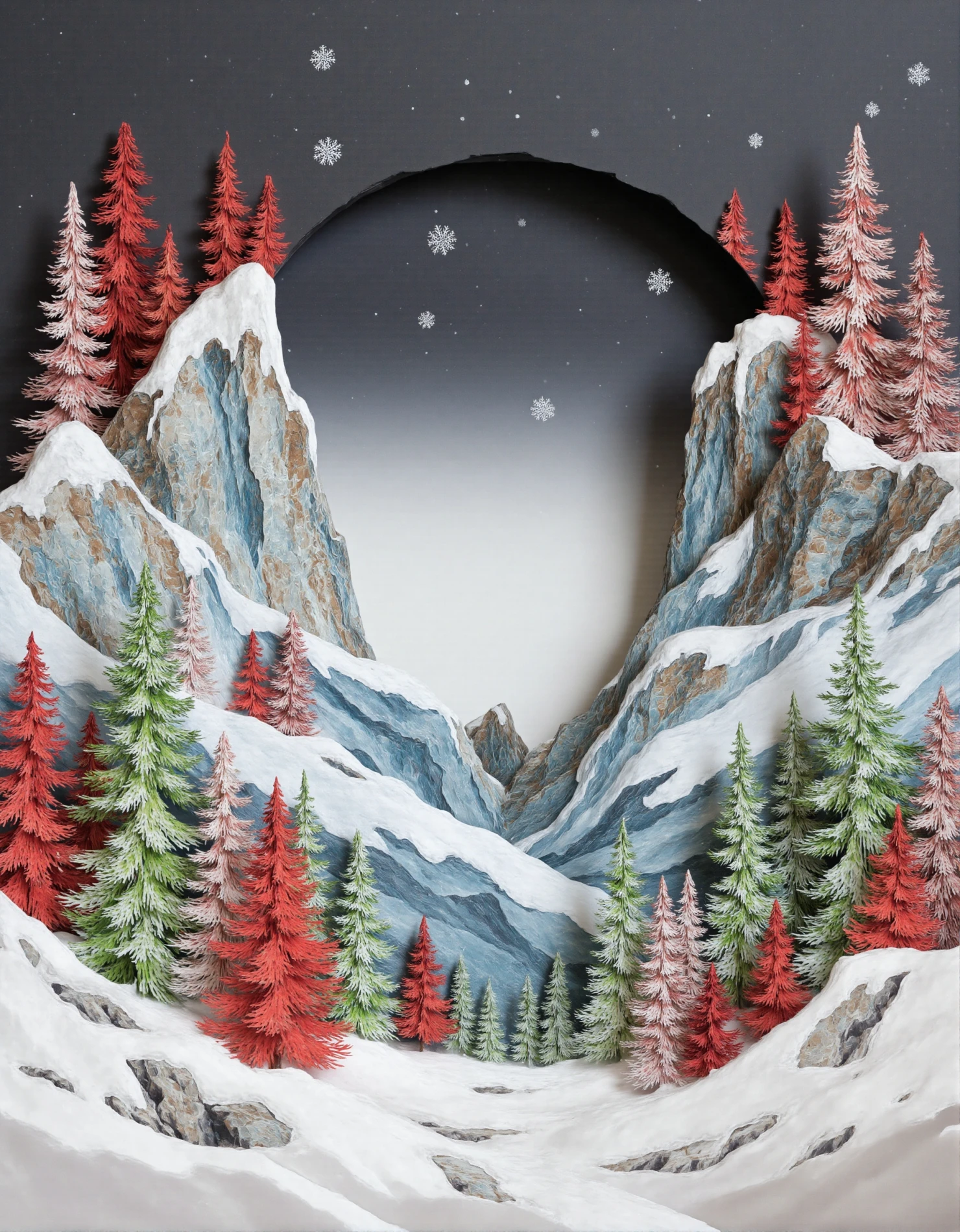 3D Layered Papercraft Winter Mountain Landscape #41420