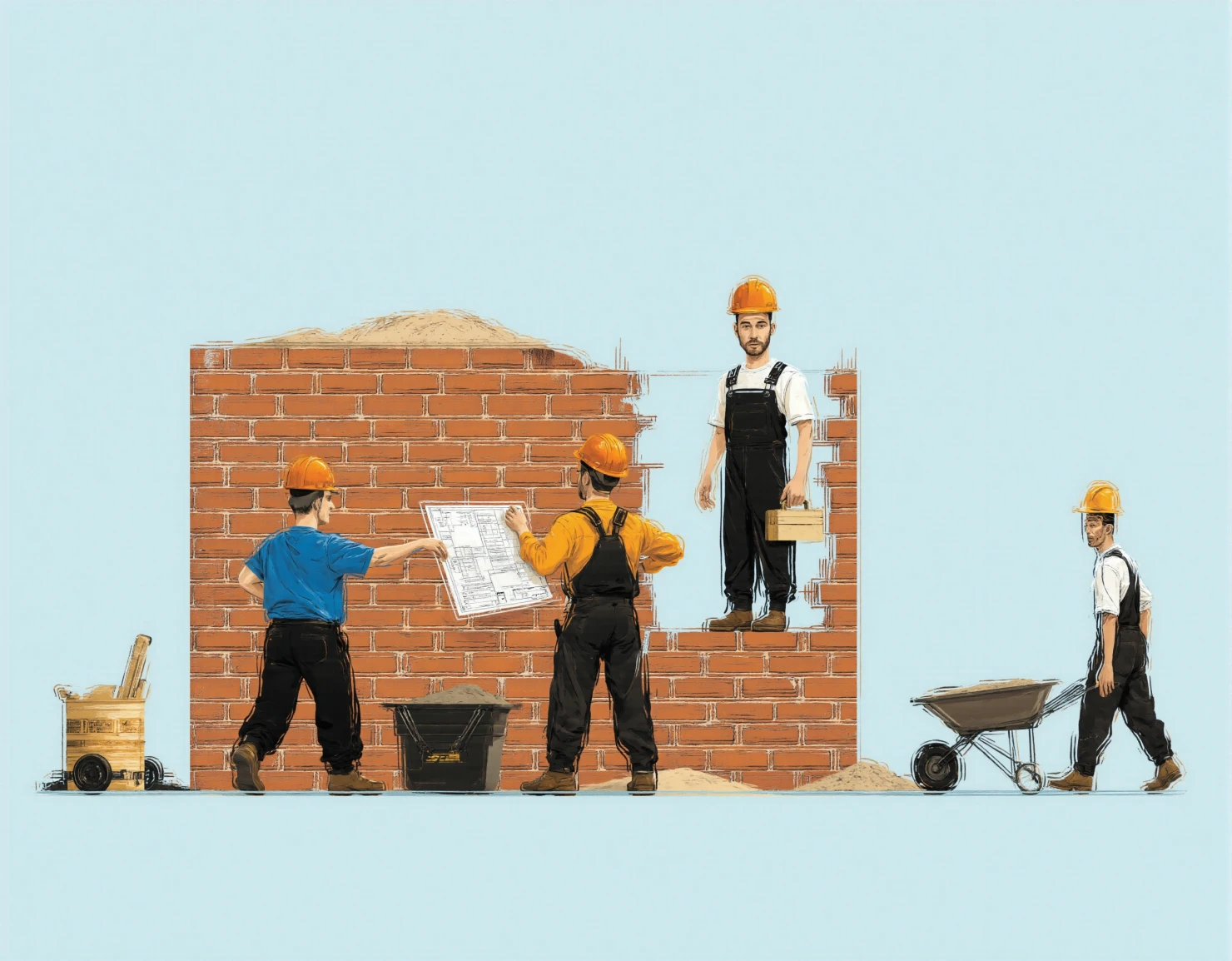 The Blueprint of Progress: Construction Team at Work #41422