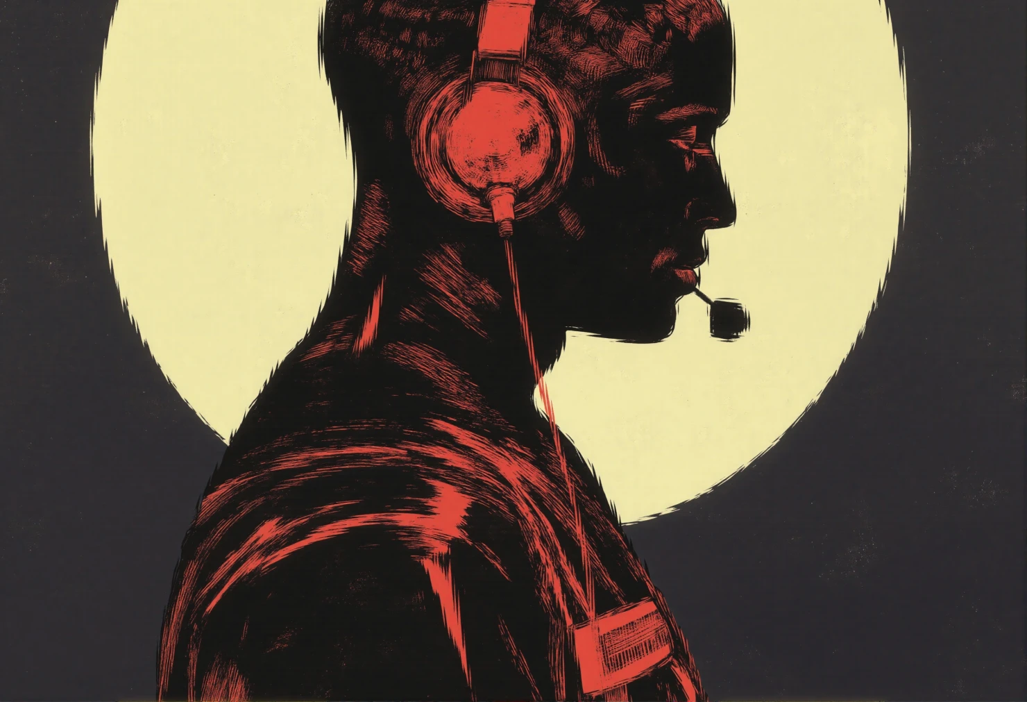 Stylized Red and Black Silhouette of a Pilot with Headset #41465