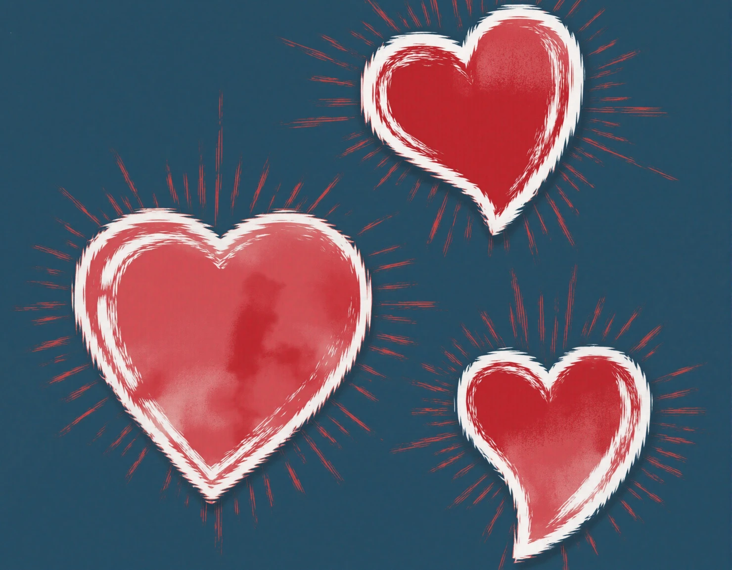 Stylized Glowing Red Hearts on Blue Background #41468