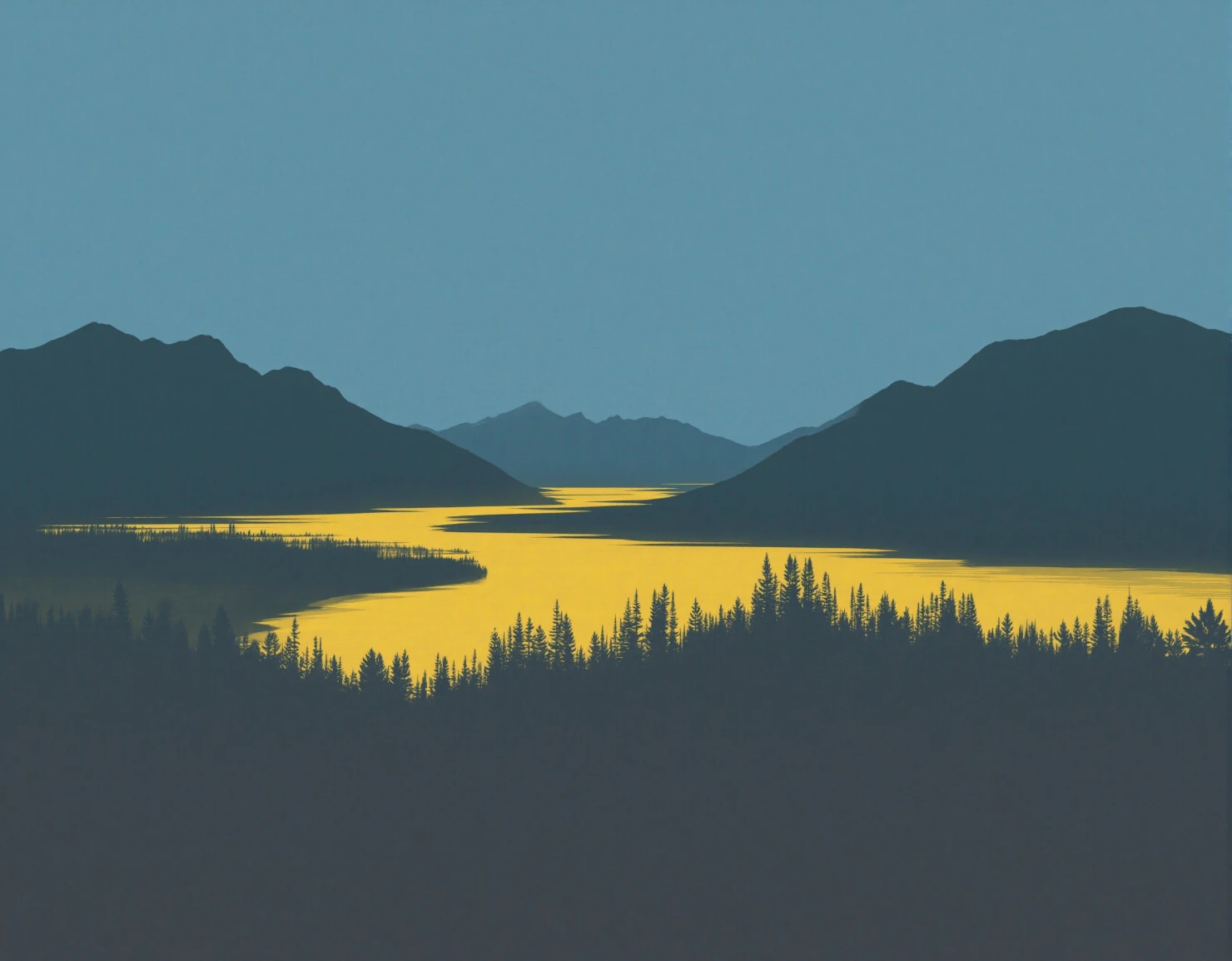 Serene Mountain Landscape with Golden River #41471