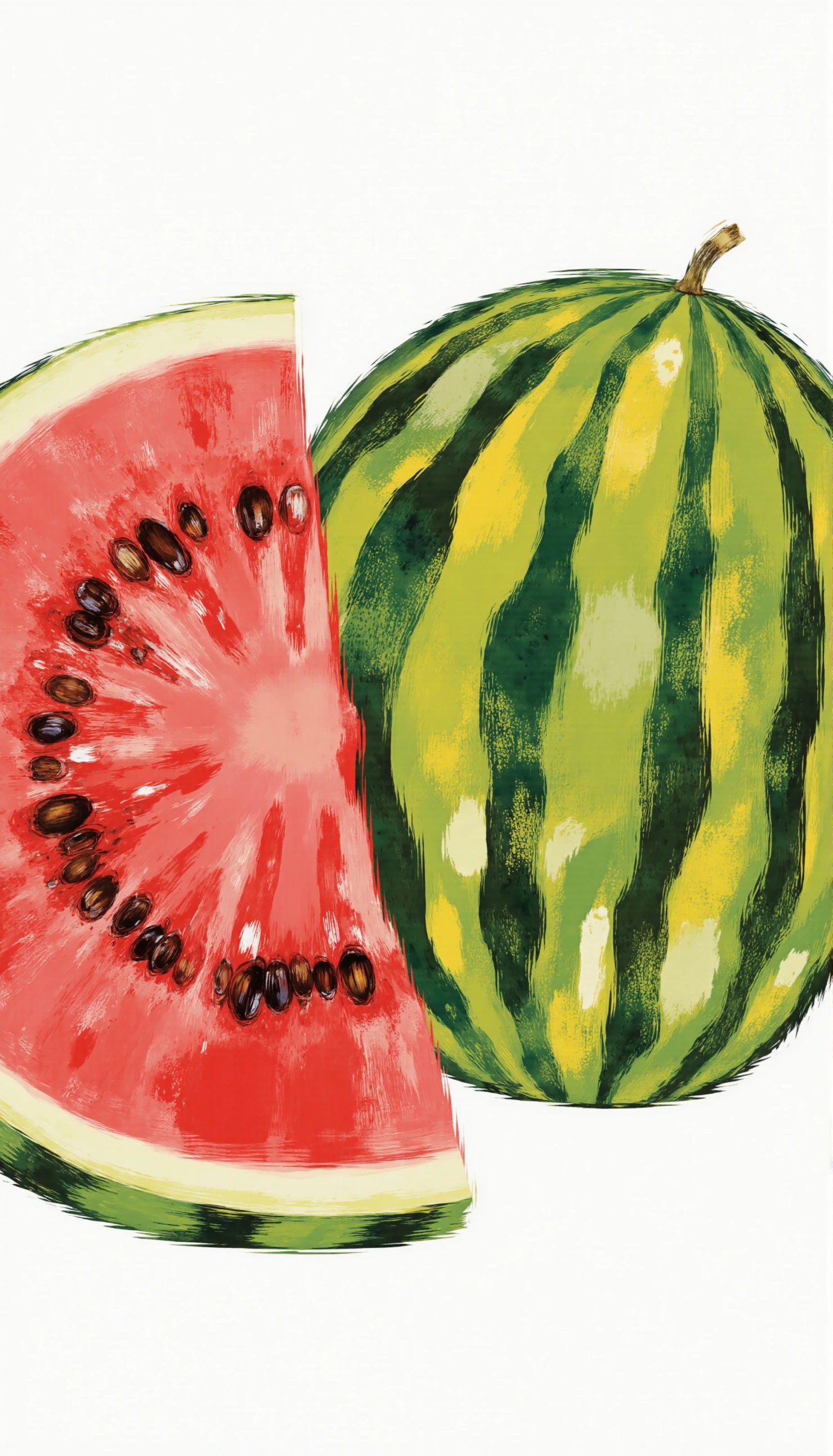 Artistic Watermelon Slice and Whole Fruit Illustration #41477
