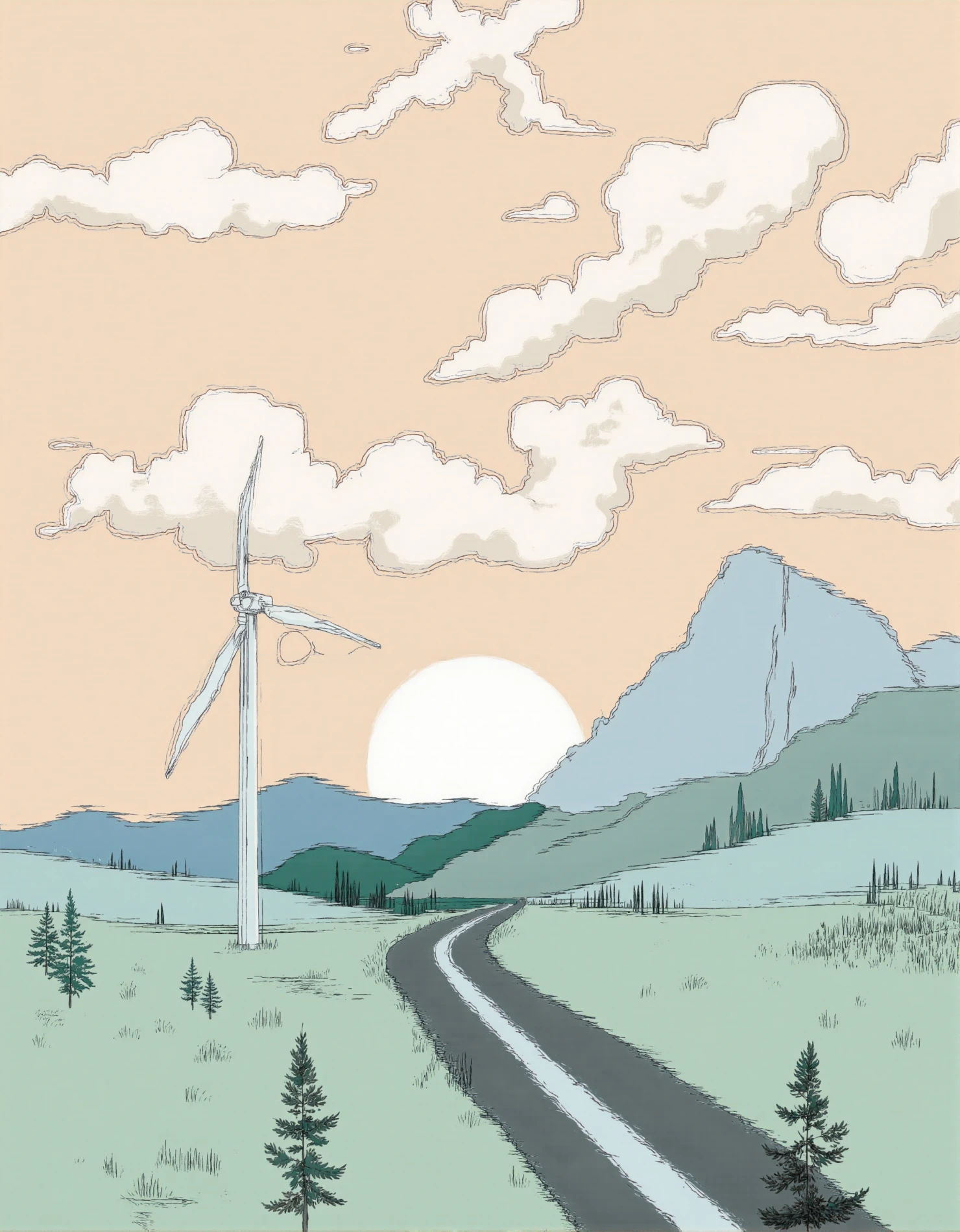 Eco-Friendly Journey Through a Pastel Mountain Landscape #41485