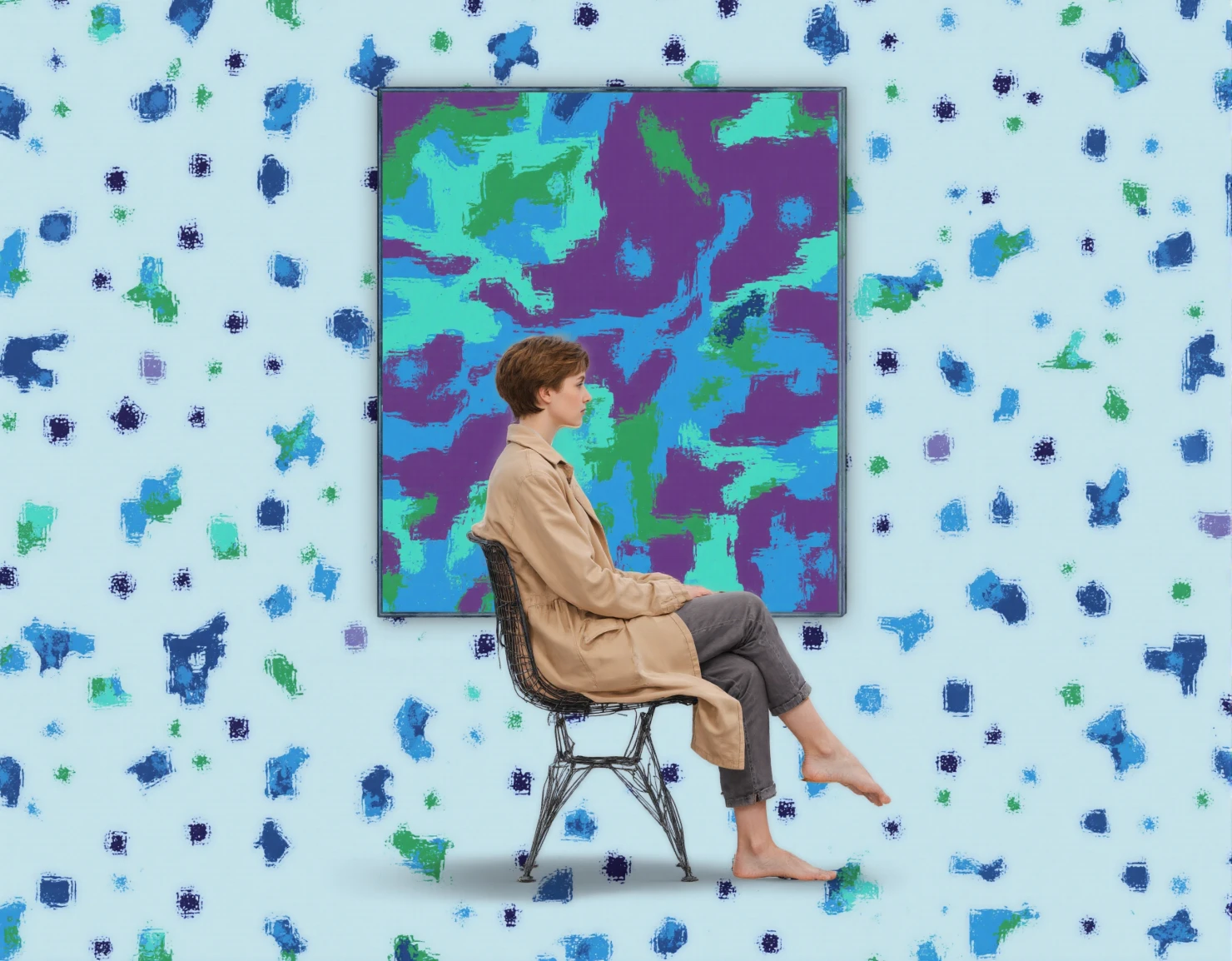 Woman Seated Before a Dynamic Abstract Painting #41490