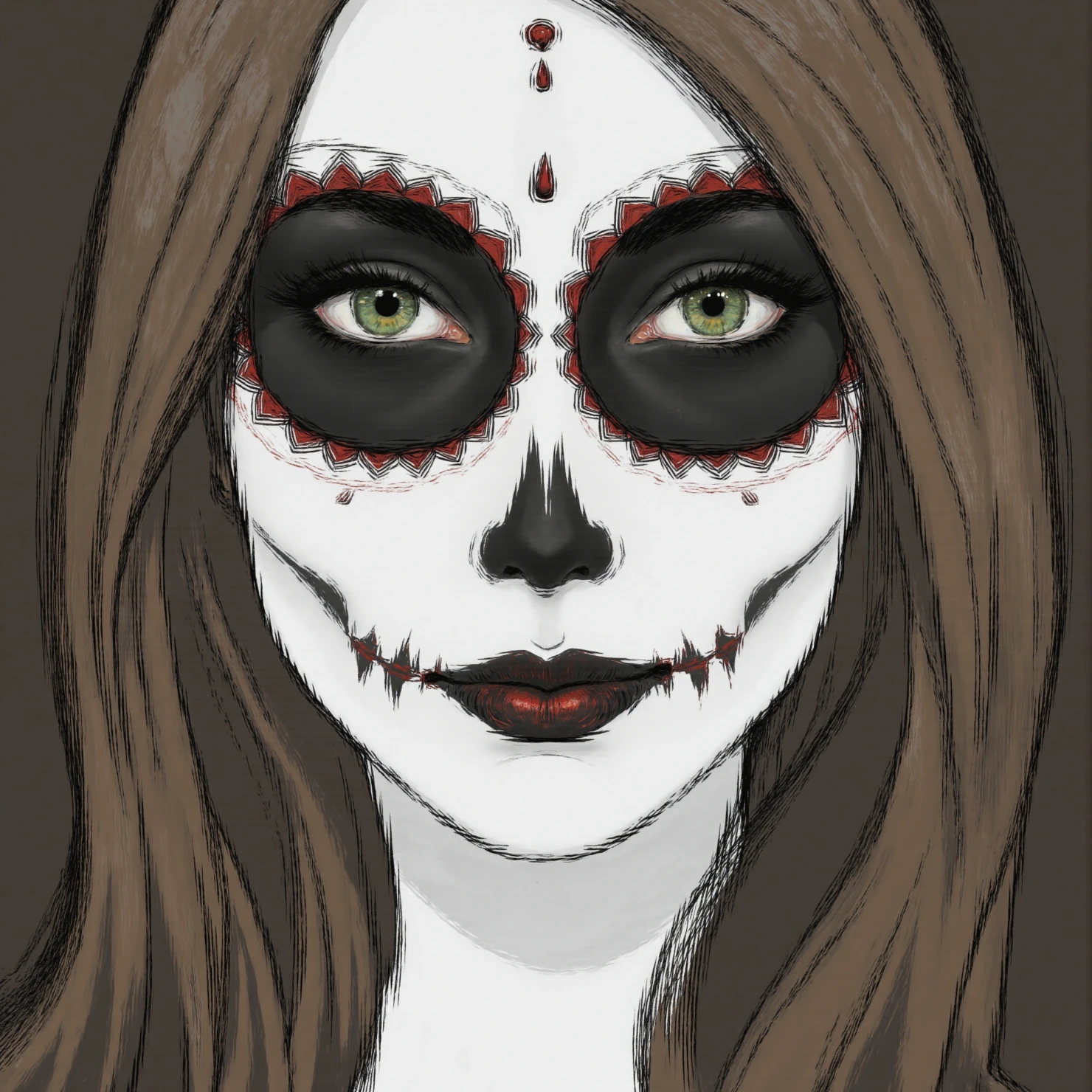 Mystical Sugar Skull Woman with Green Eyes #41493
