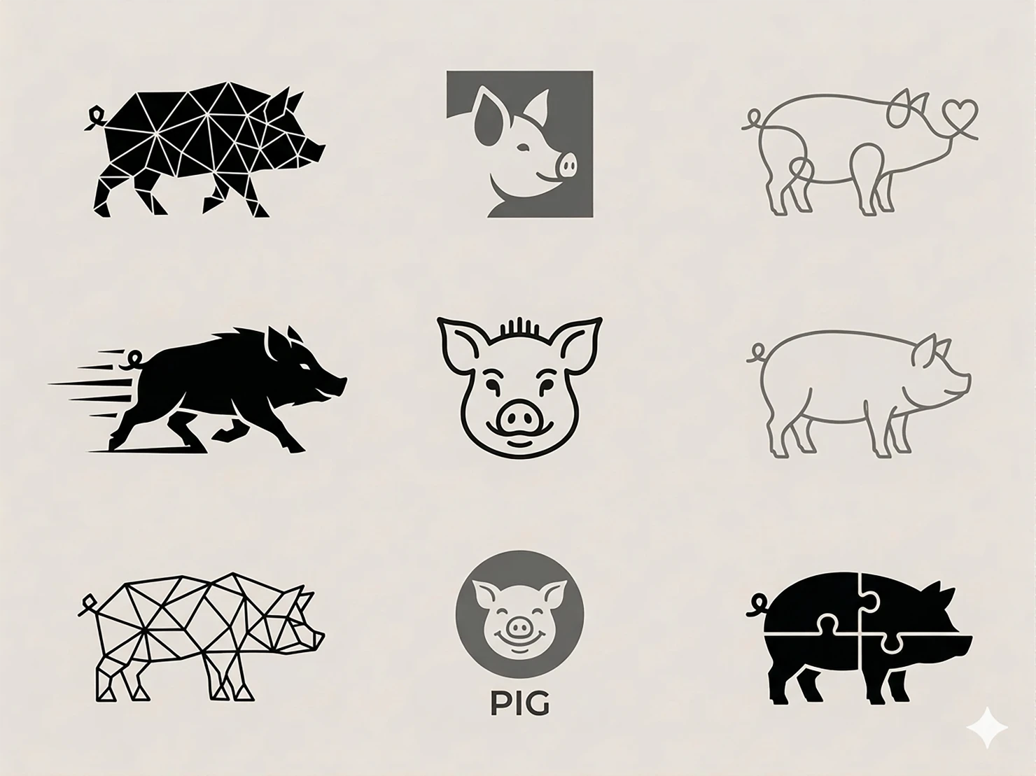 Minimalist Pig Logo Collection - Set of Modern and Simple Pig Icons #41507